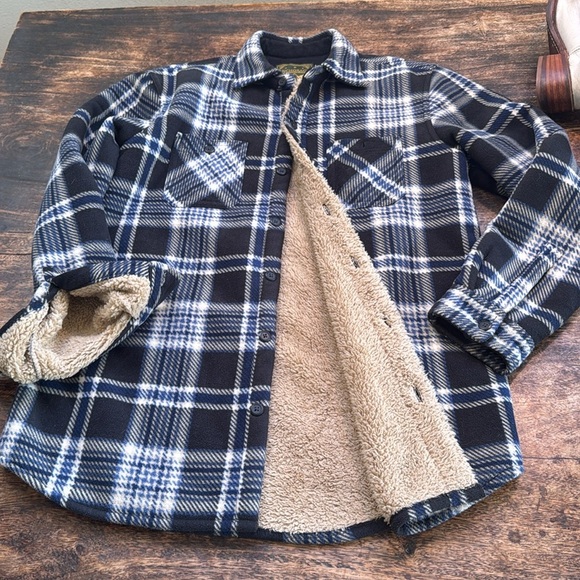 Anchorage expedition Blue Plaid Sherpa-Lined Jacket shacket sz small oversized - Picture 2 of 12